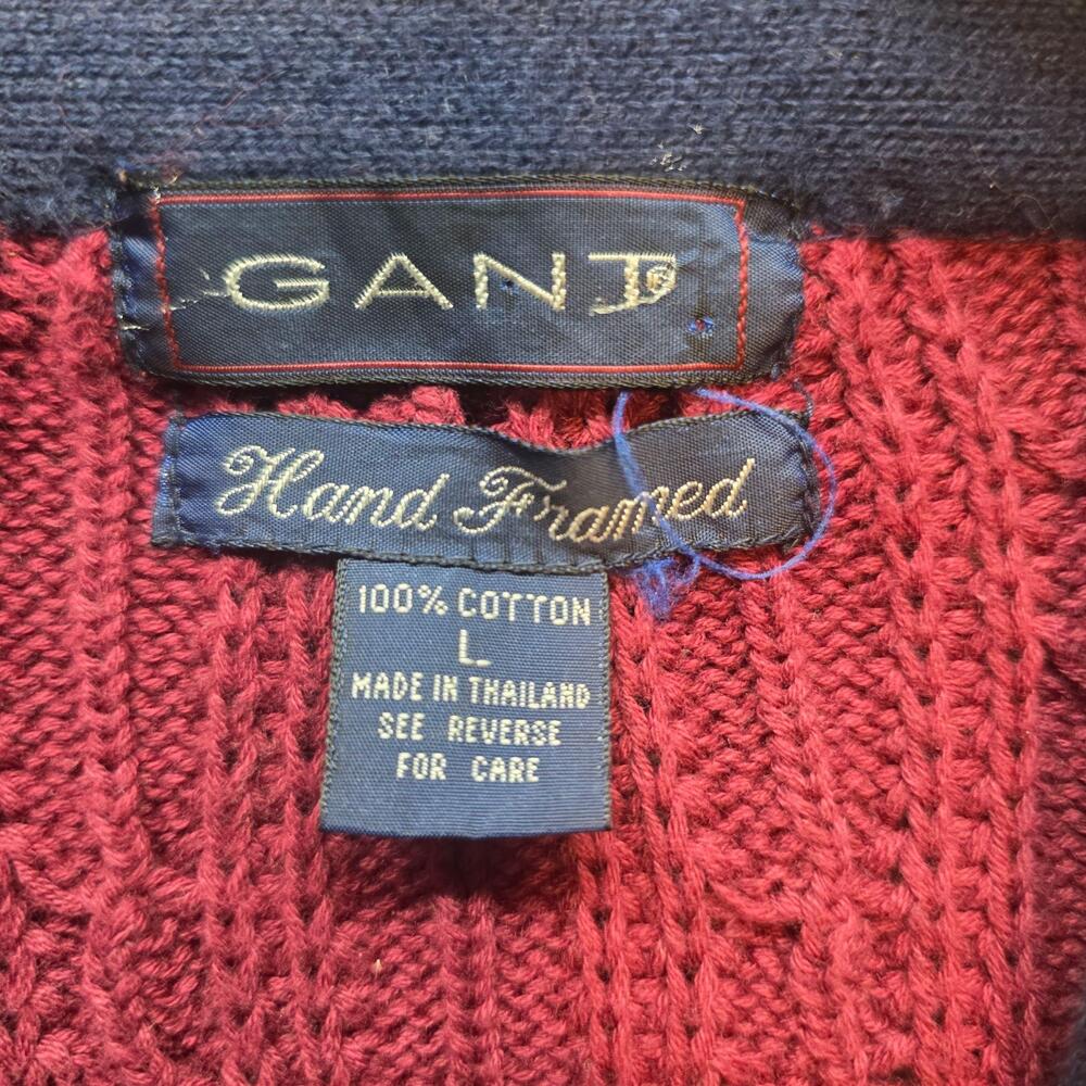 Gant Sweater Mens L Red Cable Knit V-Neck Button Front Cardigan Hand Framed - Picture 2 of 9